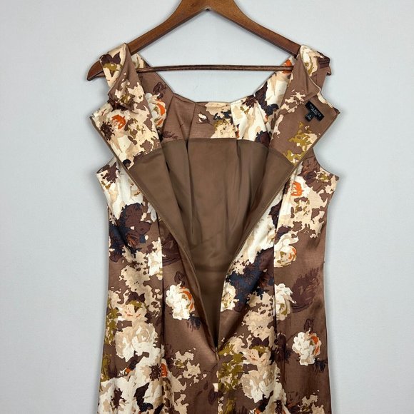 Talbots Dress Womens 12 Brown Floral Sheath Satin Sleeveless Stretch Knee Length - Picture 6 of 10